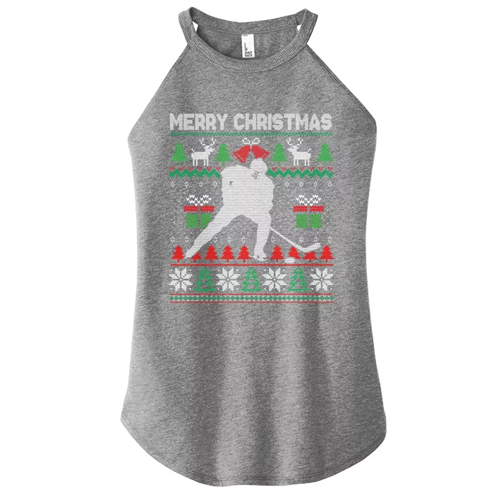 Ugly Christmas 2020 Hockey Player Santa Tree Xmas Costume Gift Women’s Perfect Tri Rocker Tank