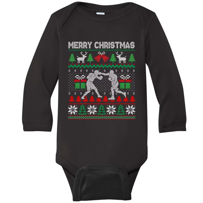 Ugly Christmas 2020 Boxing Player Santa Tree Xmas Costume Gift Baby Long Sleeve Bodysuit