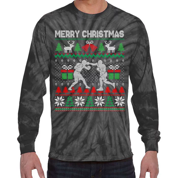 Ugly Christmas 2020 Boxing Player Santa Tree Xmas Costume Gift Tie-Dye Long Sleeve Shirt