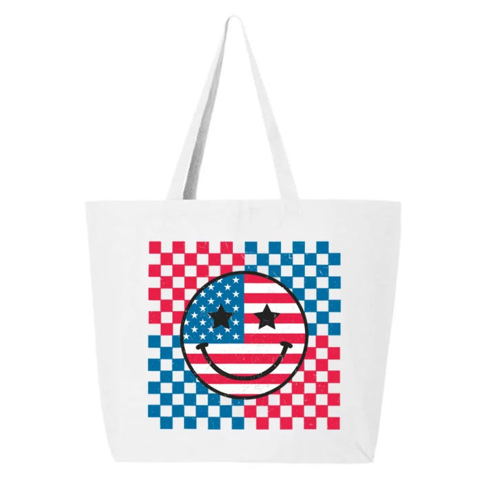 Usa Checkerboard 4th Of July Happy Face American 25L Jumbo Tote