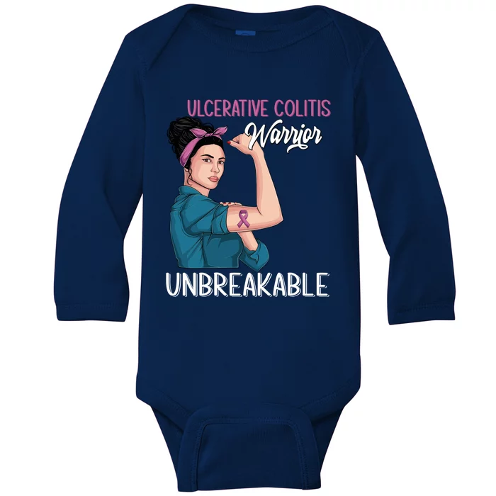 Ulcerative Colitis Awareness Warrior Unbreakable Meaningful Gift Baby Long Sleeve Bodysuit