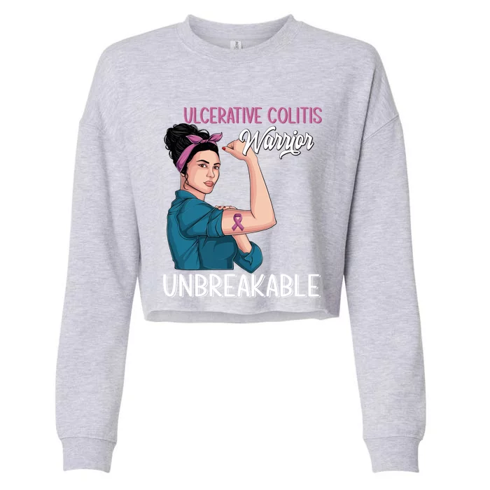 Ulcerative Colitis Awareness Warrior Unbreakable Meaningful Gift Cropped Pullover Crew