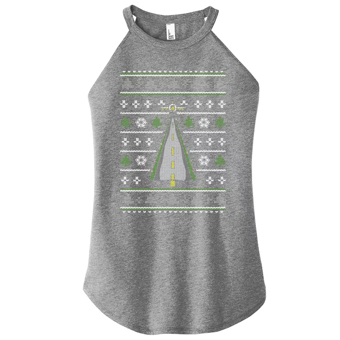 Ugly Christmas Airplane Pilot Santa Claus New Year Aviation Gift Women’s Perfect Tri Rocker Tank