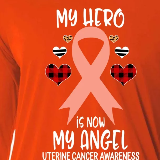 Uterine Cancer Awareness Remembrance Hero Is Now My Angel Cool Gift Cooling Performance Long Sleeve Crew