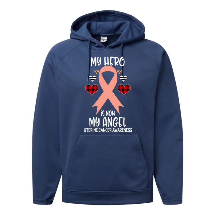 Uterine Cancer Awareness Remembrance Hero Is Now My Angel Cool Gift Performance Fleece Hoodie