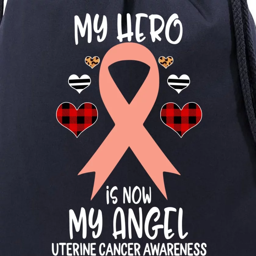 Uterine Cancer Awareness Remembrance Hero Is Now My Angel Cool Gift Drawstring Bag