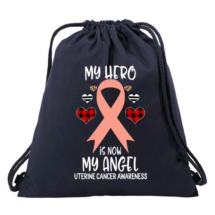 Uterine Cancer Awareness Remembrance Hero Is Now My Angel Cool Gift Drawstring Bag