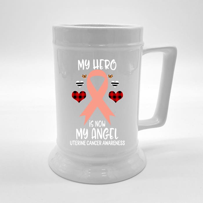 Uterine Cancer Awareness Remembrance Hero Is Now My Angel Cool Gift Front & Back Beer Stein