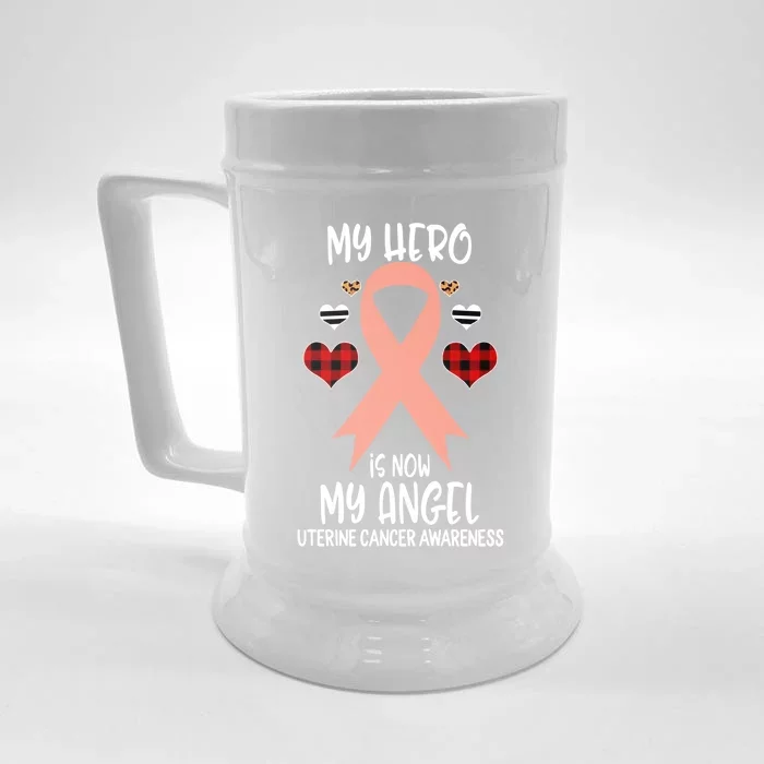 Uterine Cancer Awareness Remembrance Hero Is Now My Angel Cool Gift Front & Back Beer Stein