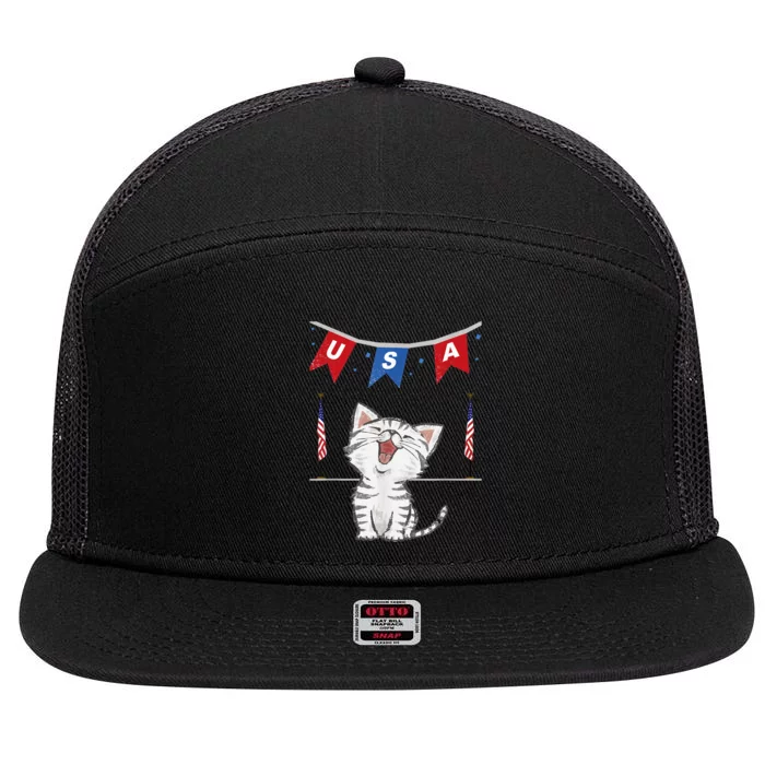 USA, Cat, American, Flag, 7 Panel Mesh Trucker Snapback Hat