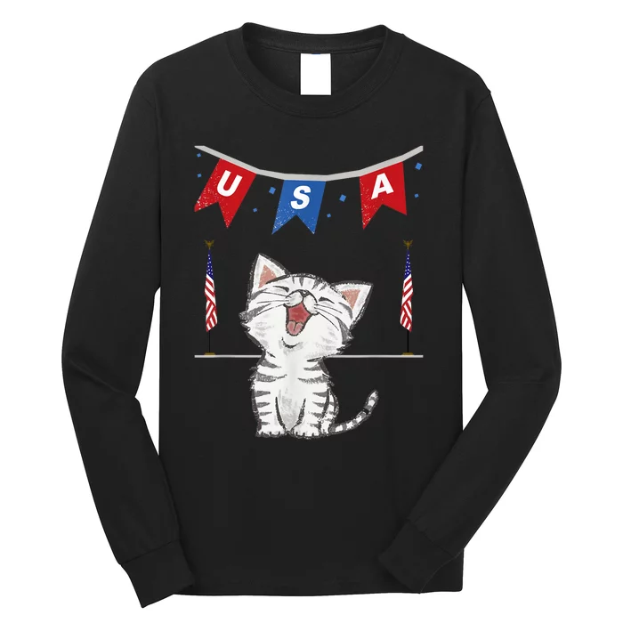 USA, Cat, American, Flag, Long Sleeve Shirt