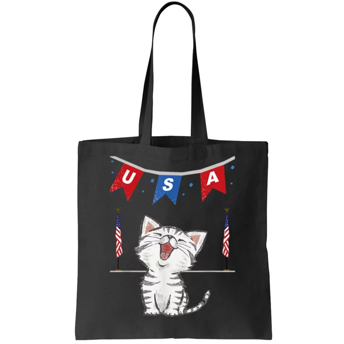 USA, Cat, American, Flag, Tote Bag