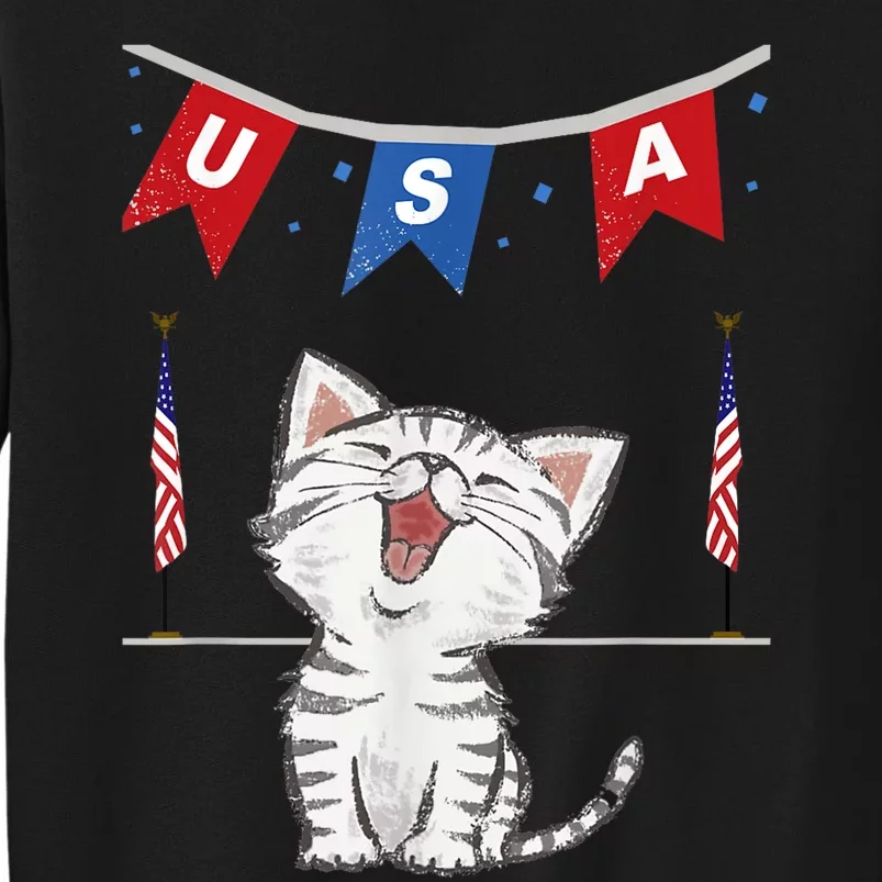 USA, Cat, American, Flag, Tall Sweatshirt