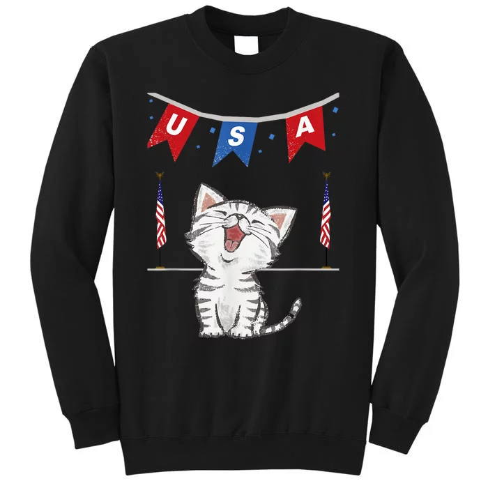 USA, Cat, American, Flag, Tall Sweatshirt