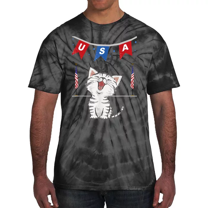 USA, Cat, American, Flag, Tie-Dye T-Shirt