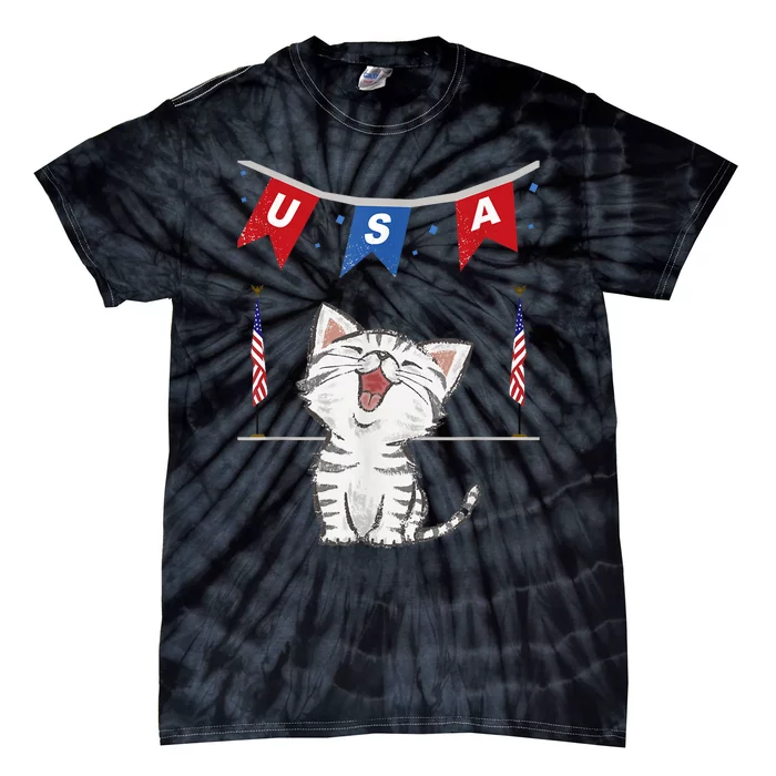 USA, Cat, American, Flag, Tie-Dye T-Shirt