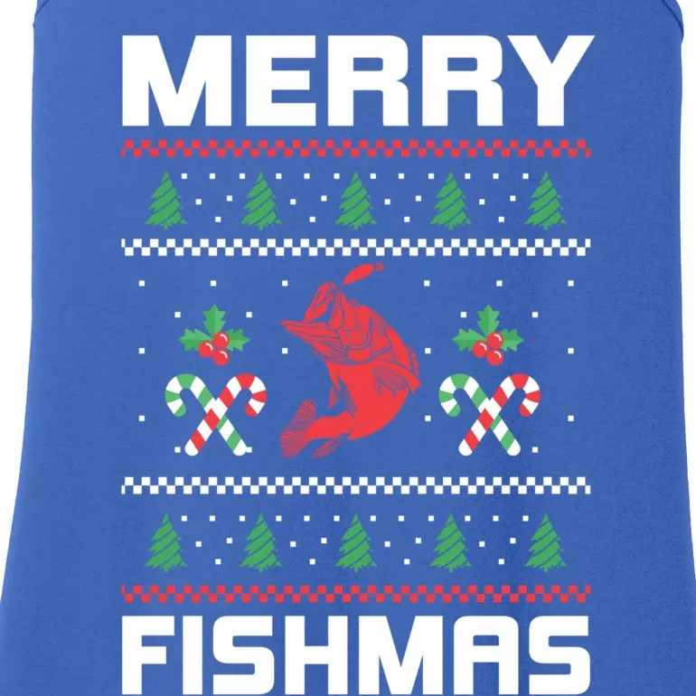 Ugly Christmas Angler Merry Fishmas Bass Fishing Lover Ladies Essential Tank