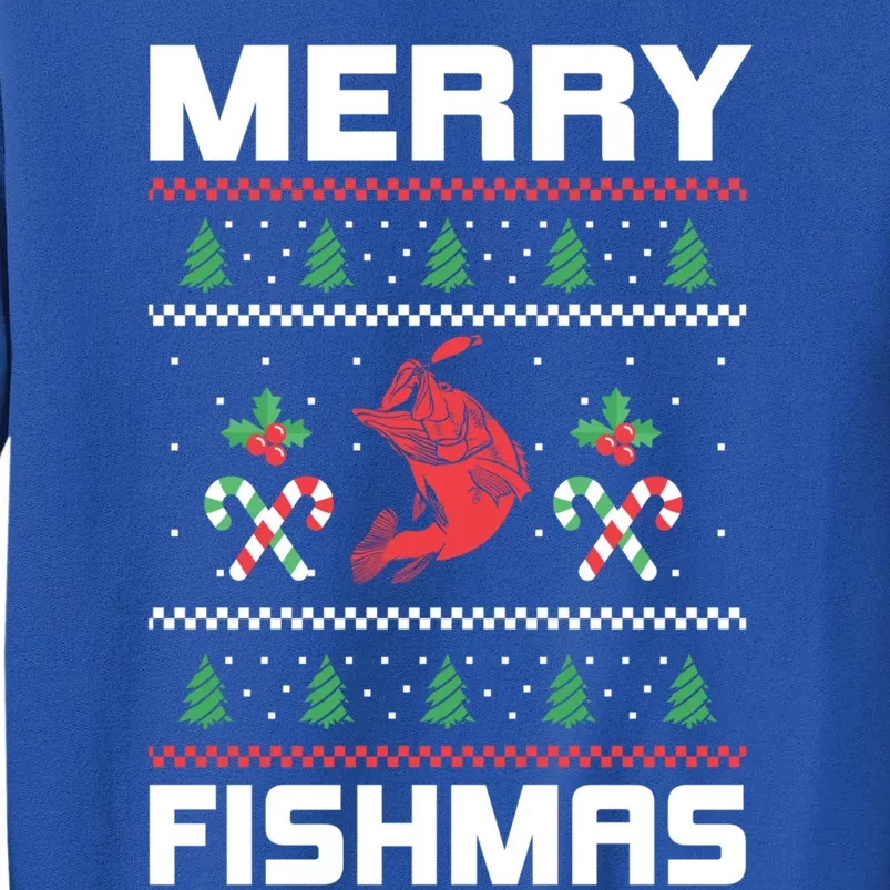 Ugly Christmas Angler Merry Fishmas Bass Fishing Lover Tall Sweatshirt