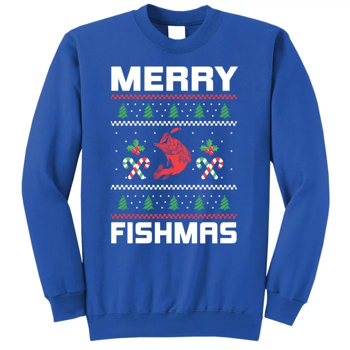 Ugly Christmas Angler Merry Fishmas Bass Fishing Lover Tall Sweatshirt