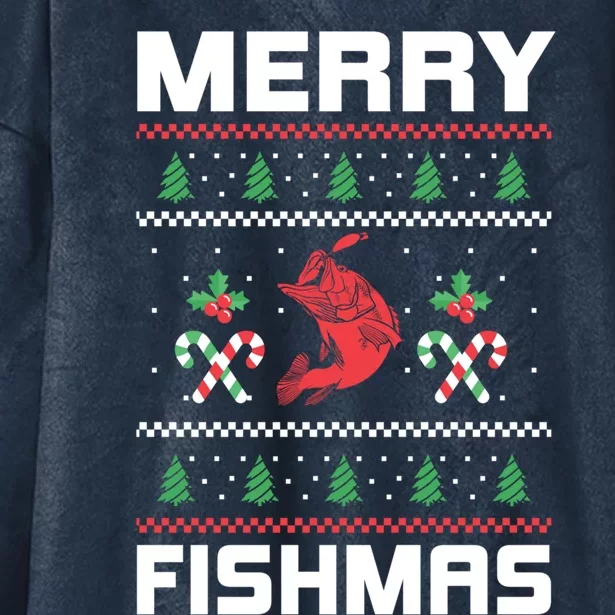 Ugly Christmas Angler Merry Fishmas Bass Fishing Lover Hooded Wearable Blanket