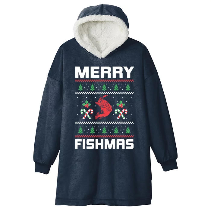 Ugly Christmas Angler Merry Fishmas Bass Fishing Lover Hooded Wearable Blanket