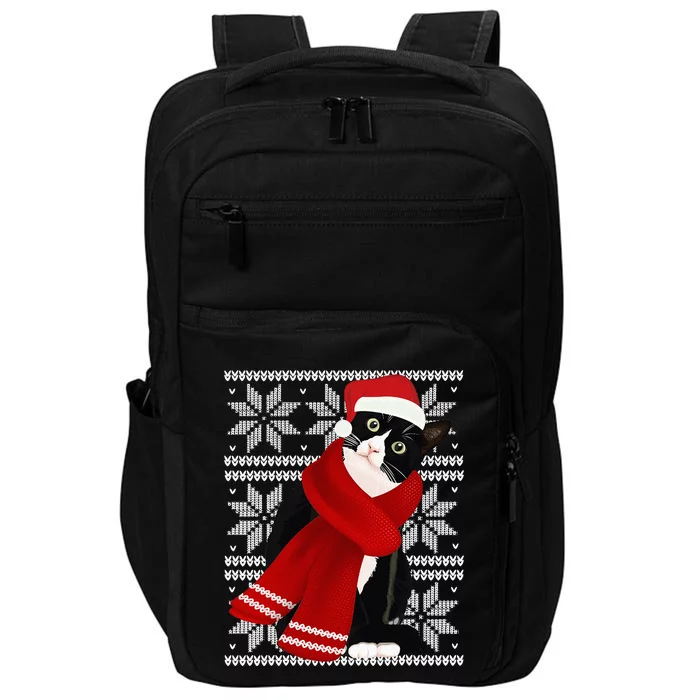 Ugly Christmas Black Cat Santa Hat Scarf Holiday Cute Impact Tech Backpack