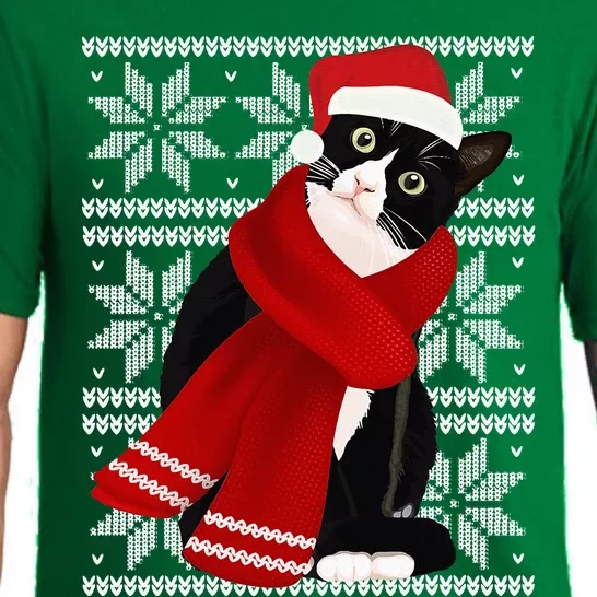 Ugly Christmas Black Cat Santa Hat Scarf Holiday Cute Pajama Set