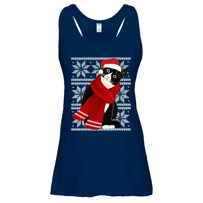 Ugly Christmas Black Cat Santa Hat Scarf Holiday Cute Ladies Essential Flowy Tank