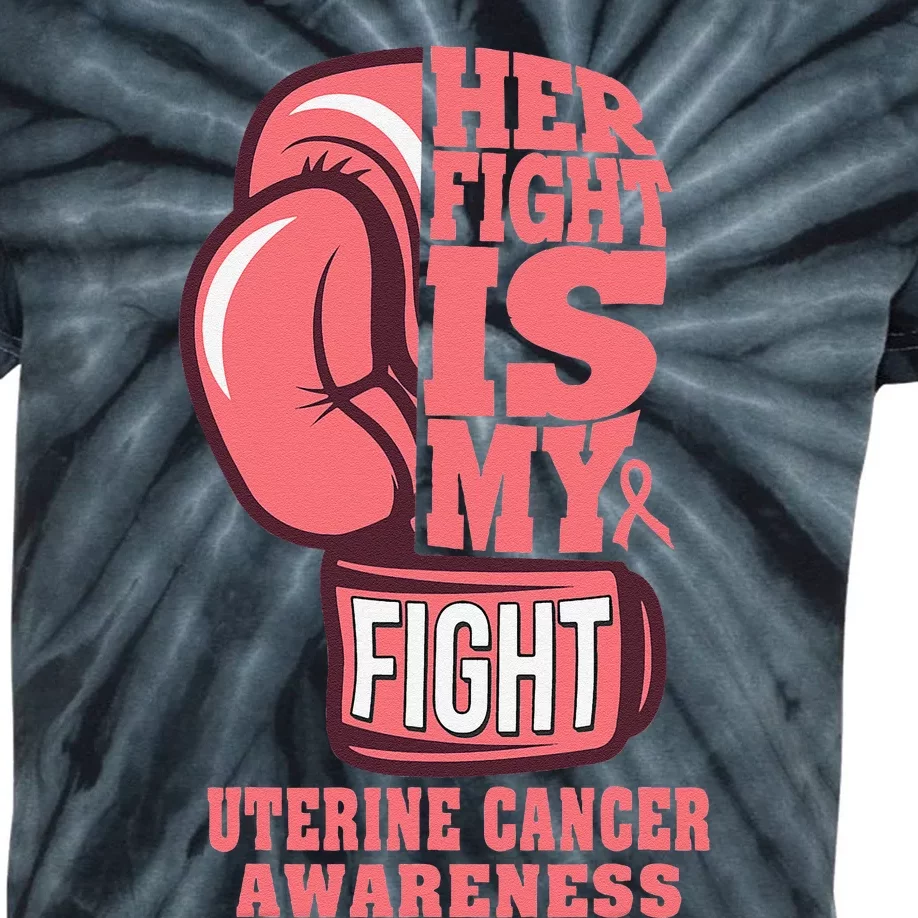 Uterine Cancer Boxing Her Fight Is My Fight Peach Ribbon Kids Tie-Dye T-Shirt