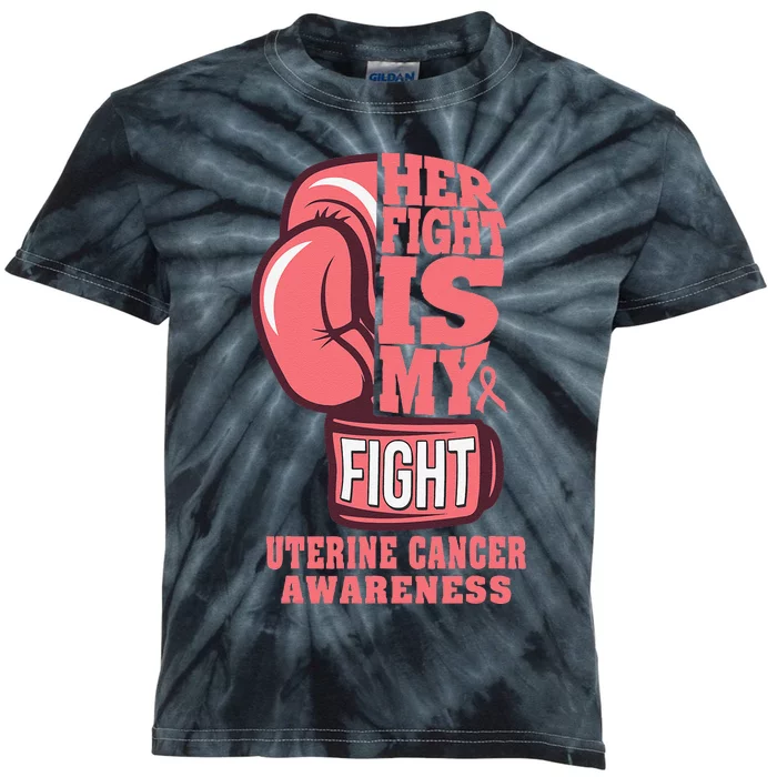 Uterine Cancer Boxing Her Fight Is My Fight Peach Ribbon Kids Tie-Dye T-Shirt