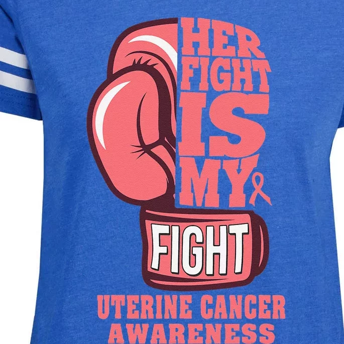 Uterine Cancer Boxing Her Fight Is My Fight Peach Ribbon Enza Ladies Jersey Football T-Shirt