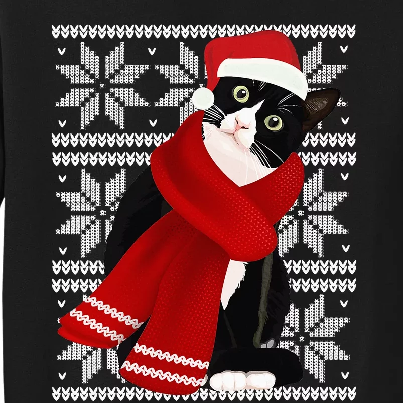 Ugly Christmas Black Cat Santa Hat Scarf Holiday Cute Sweatshirt