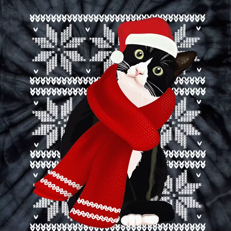 Ugly Christmas Black Cat Santa Hat Scarf Holiday Cute Tie-Dye T-Shirt