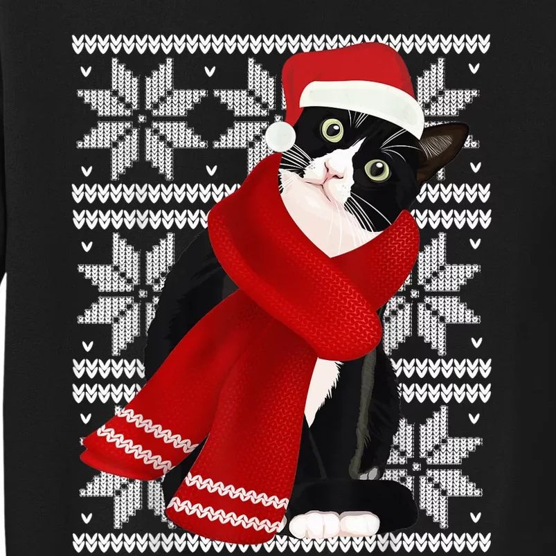 Ugly Christmas Black Cat Santa Hat Scarf Holiday Cute Tall Sweatshirt