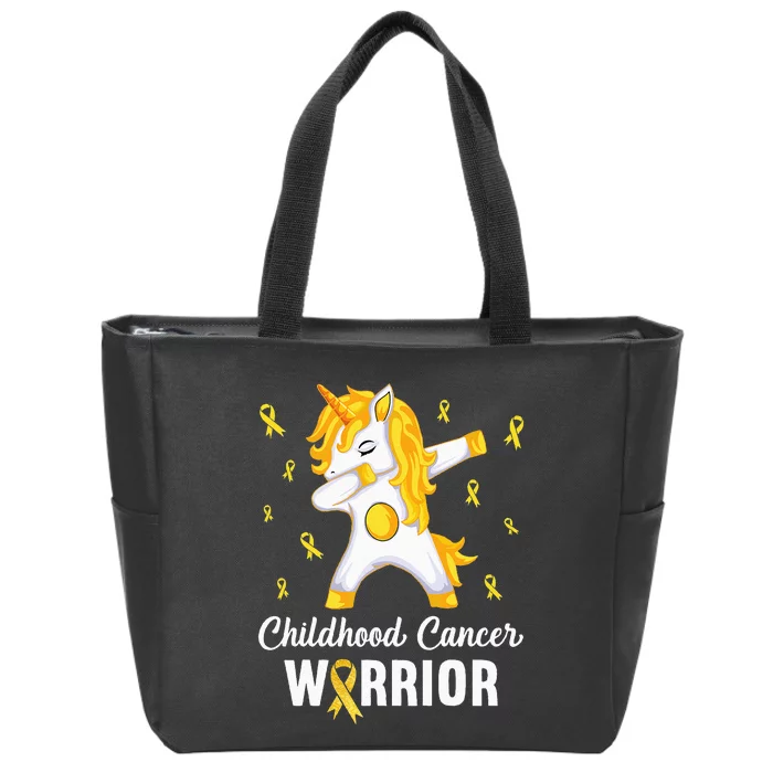 Unicorn Childhood Cancer Warrior In September We Wear Gold Zip Tote Bag