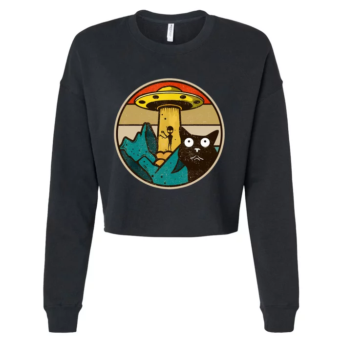 Ufo Crazy Cat Alien Cropped Pullover Crew