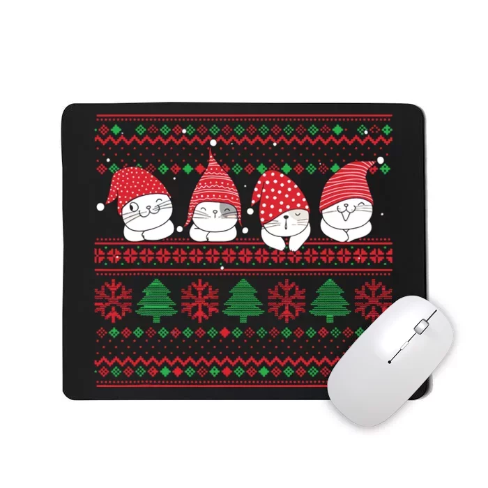 Ugly Christmas Cat Gnome Cute Funny Sweater Pajama Xmas Mousepad