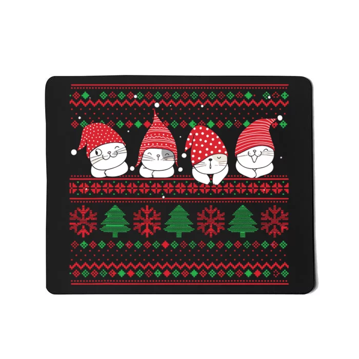 Ugly Christmas Cat Gnome Cute Funny Sweater Pajama Xmas Mousepad