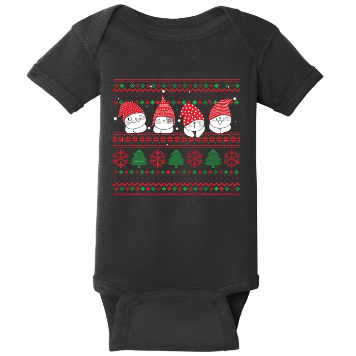 Ugly Christmas Cat Gnome Cute Funny Sweater Pajama Xmas Baby Bodysuit