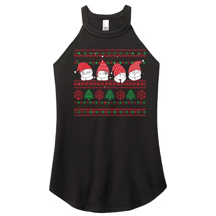 Ugly Christmas Cat Gnome Cute Funny Sweater Pajama Xmas Women’s Perfect Tri Rocker Tank