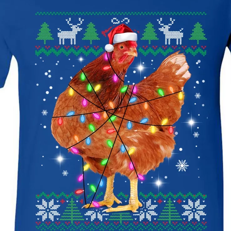 Ugly Christmas Chicken Santa Hat Lights Sweater Xmas Meaningful Gift V-Neck T-Shirt