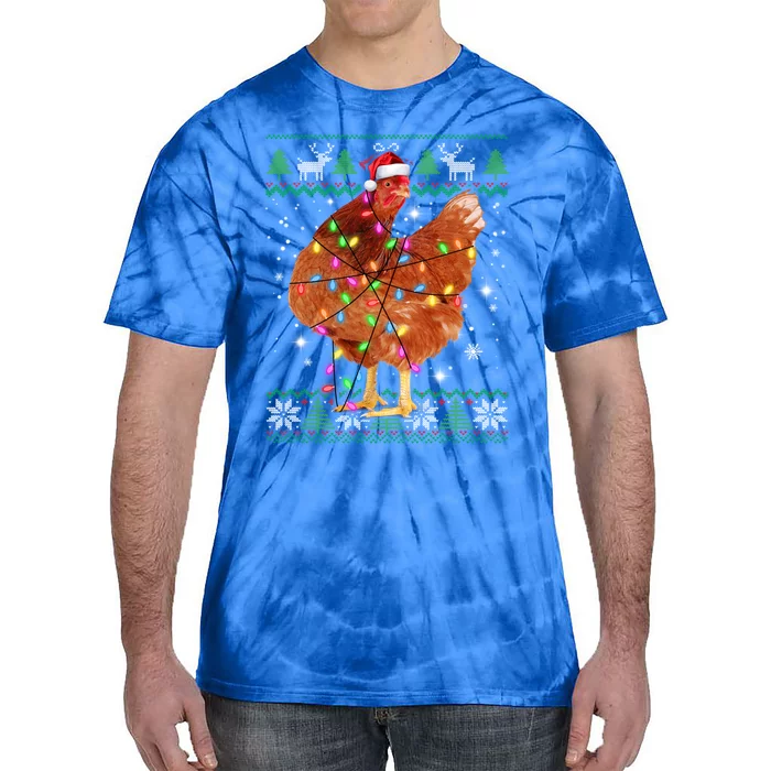 Ugly Christmas Chicken Santa Hat Lights Sweater Xmas Meaningful Gift Tie-Dye T-Shirt