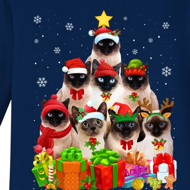 Ugly Christmas Cat Tree Funny Siamese Cat Xmas Cute Gift Baby Long Sleeve Bodysuit