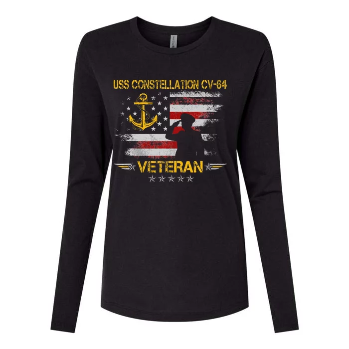 Uss Constellation Cv64 Aircraft Carrier Veteran Flag Retro Womens Cotton Relaxed Long Sleeve T-Shirt