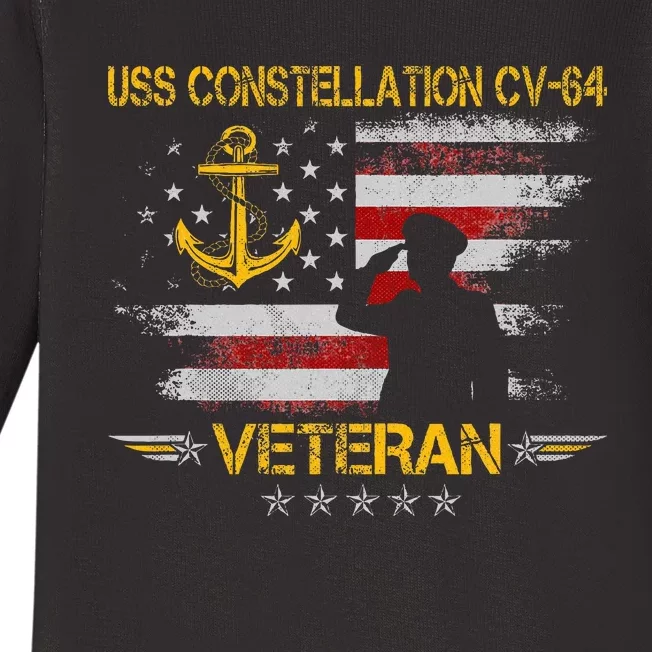 Uss Constellation Cv64 Aircraft Carrier Veteran Flag Retro Baby Long Sleeve Bodysuit