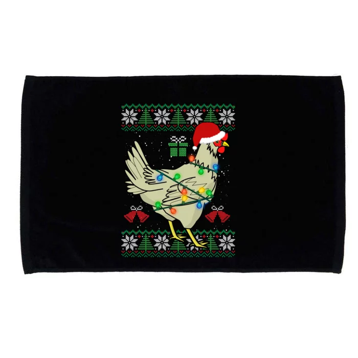 Ugly Christmas Chicken Sweater Santa Hat Lights Gift Microfiber Hand Towel