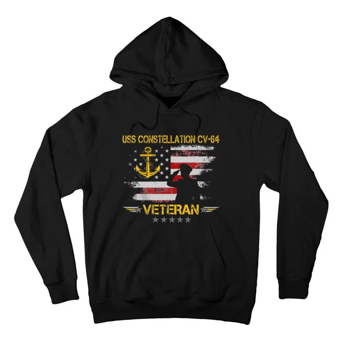 USS Constellation CV64 Aircraft Carrier Veteran Flag Retro Tall Hoodie