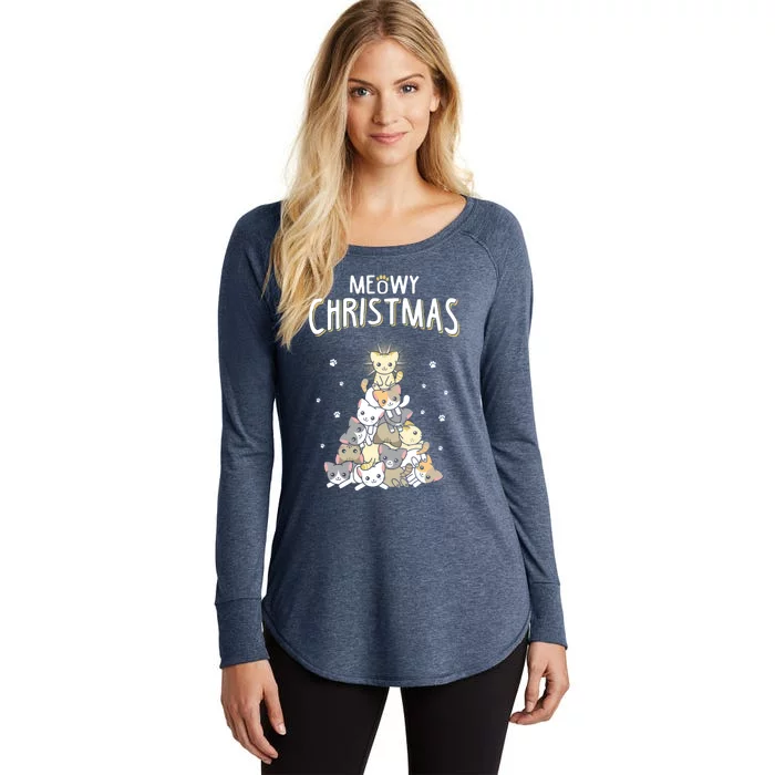 Ugly Cat Christmas Meow Christmas Gift Women's Perfect Tri Tunic Long Sleeve Shirt