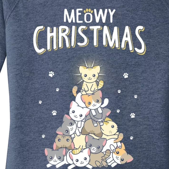 Ugly Cat Christmas Meow Christmas Gift Women's Perfect Tri Tunic Long Sleeve Shirt