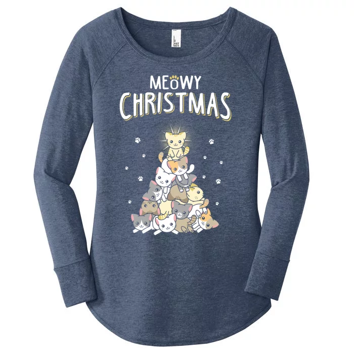 Ugly Cat Christmas Meow Christmas Gift Women's Perfect Tri Tunic Long Sleeve Shirt